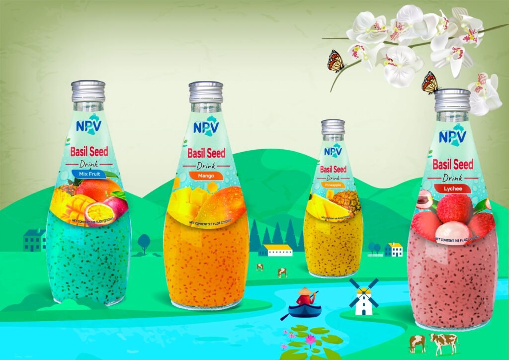 Basil Seed Drink With Lychee Flavor 290ml Glass Bottle NPV Beverage