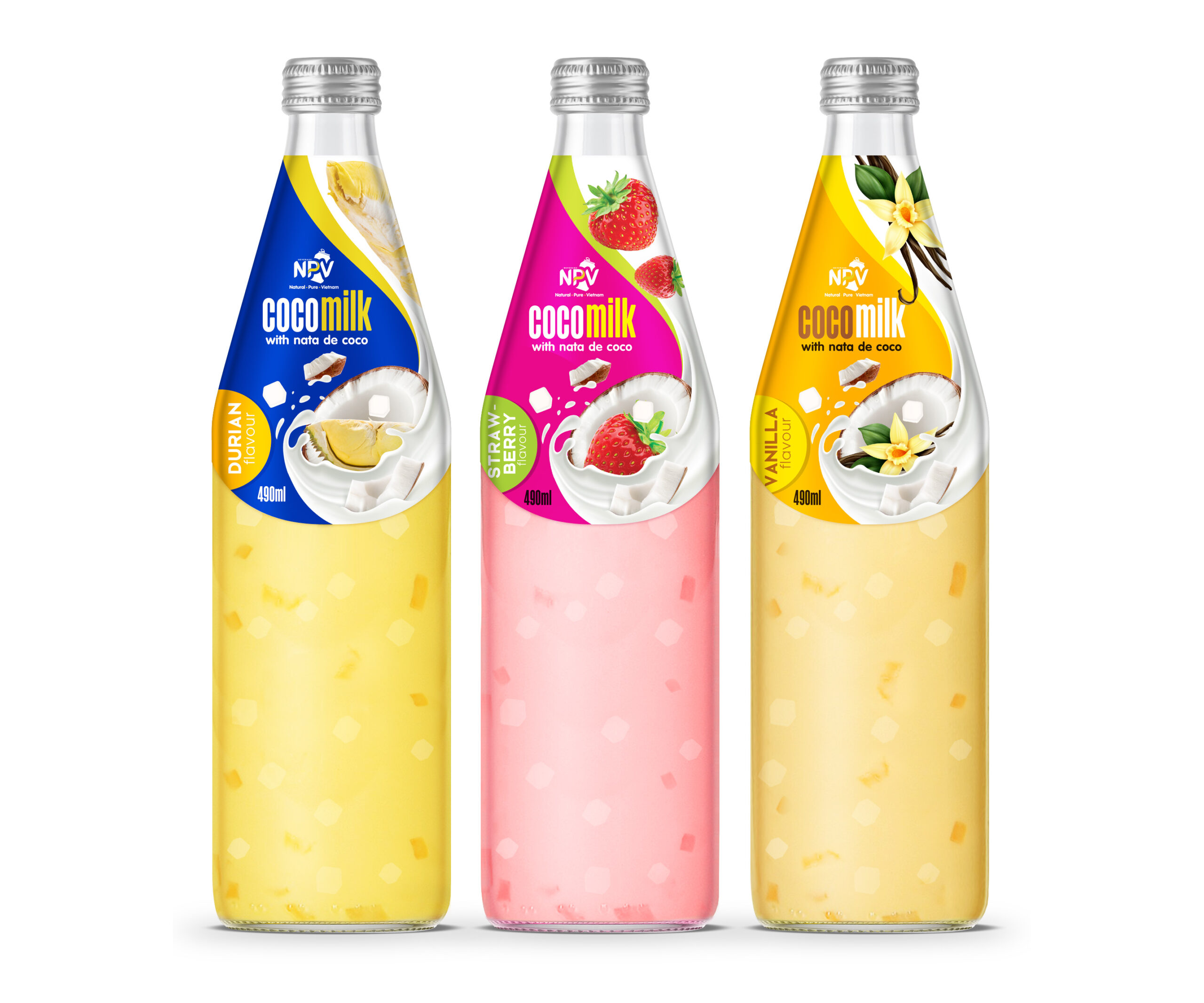 Coconut Milk With Nata De Coco And Strawberry Flavor 490ml Glass Bottle Poster 1