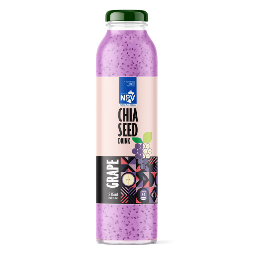 CHIA Seed With Grape Drink 315ml Glass Bottle (10.6 Fl Oz)