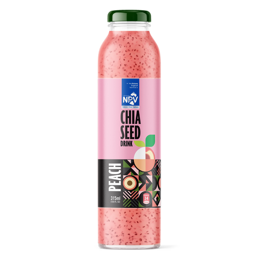 CHIA Seed With Peach Drink 315ml Glass Bottle (10.6 Fl Oz)