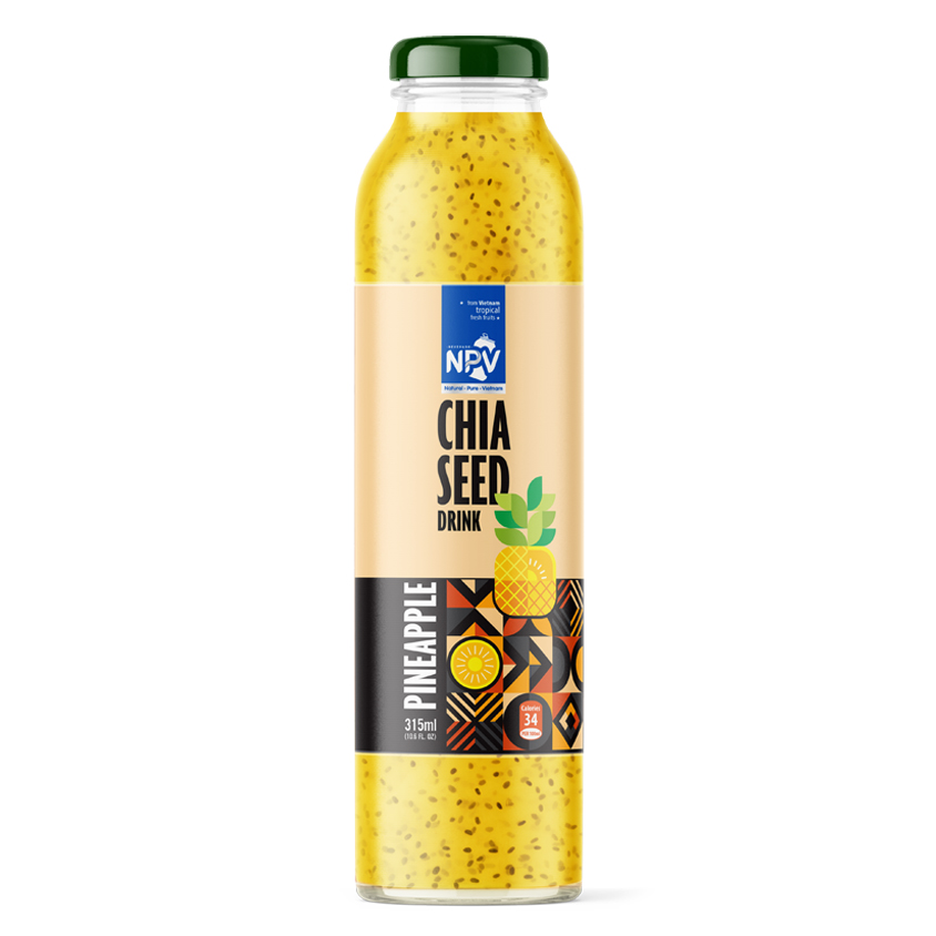 CHIA Seed With Pineapple Drink 315ml Glass Bottle (10.6 Fl Oz)
