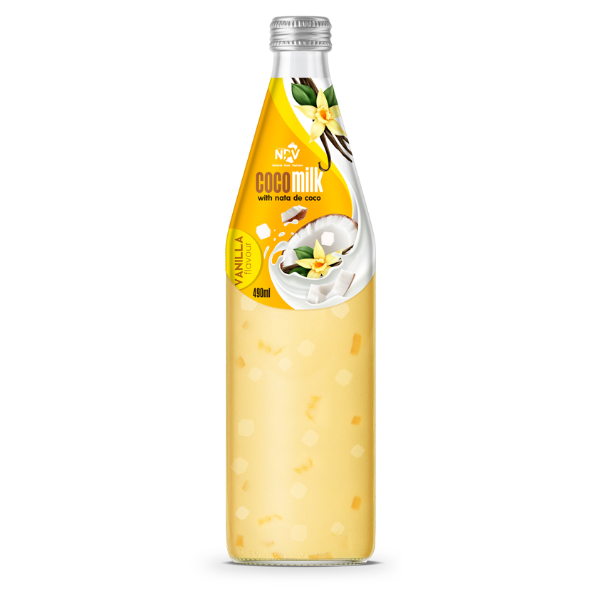 Coconut Milk With Nata De Coco And Vanilla Flavor 490ml Glass Bottle