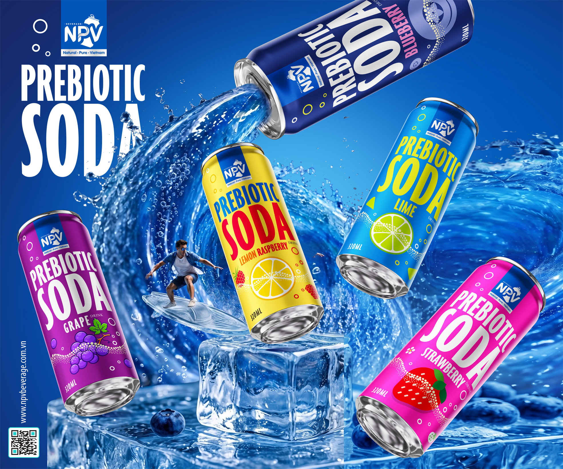 Sparkling Prebiotic Blueberry Drink 320ml Can – Low Calorie Refreshment Poster 1