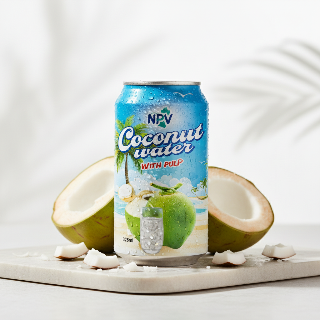 Coconut Water With Pulp 325ml Cans - NPV Premium Beverage