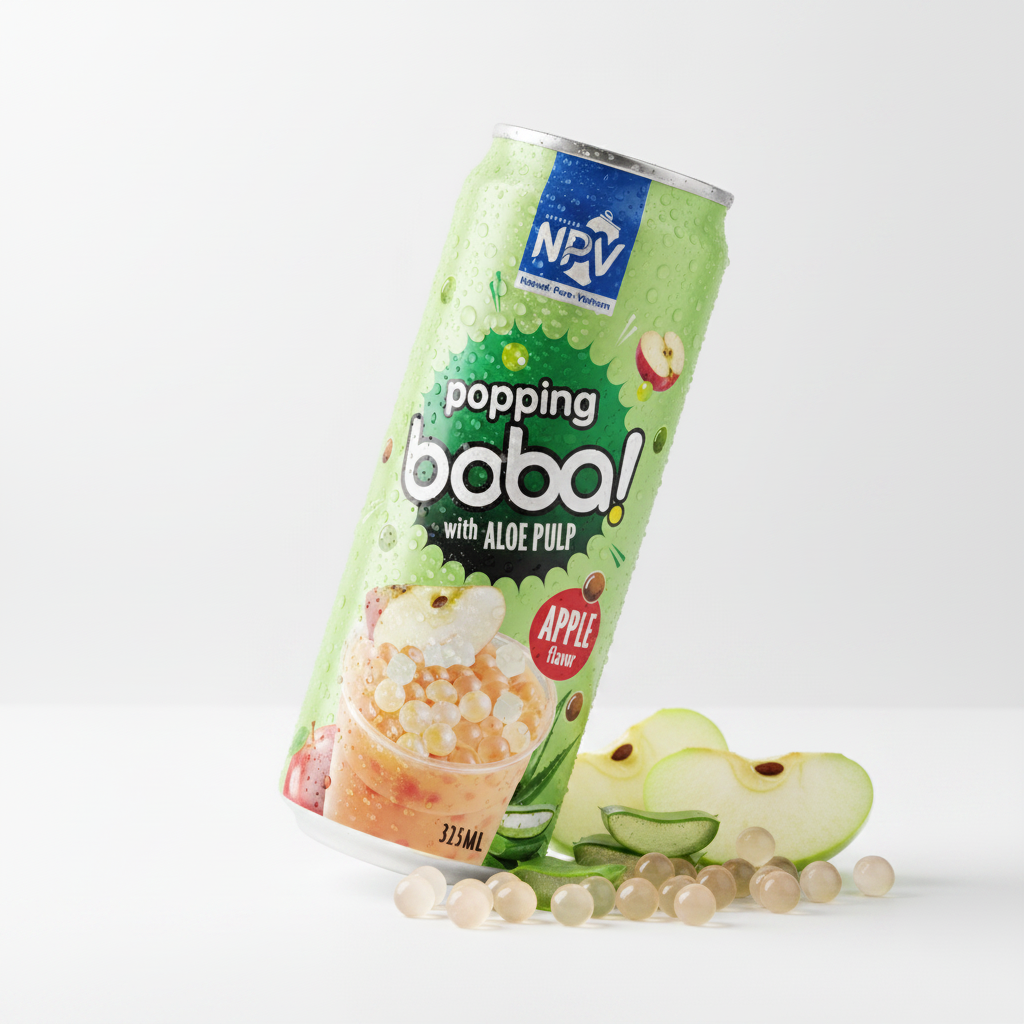 Peach Popping Boba With Aloe Pulp Drink 320ml Can - NPV Premium Beverage