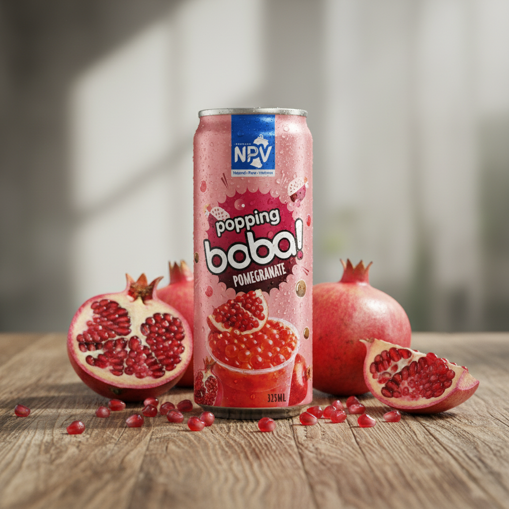 Pomegranate Popping Boba Drink 320ml Can - NPV Premium Beverage
