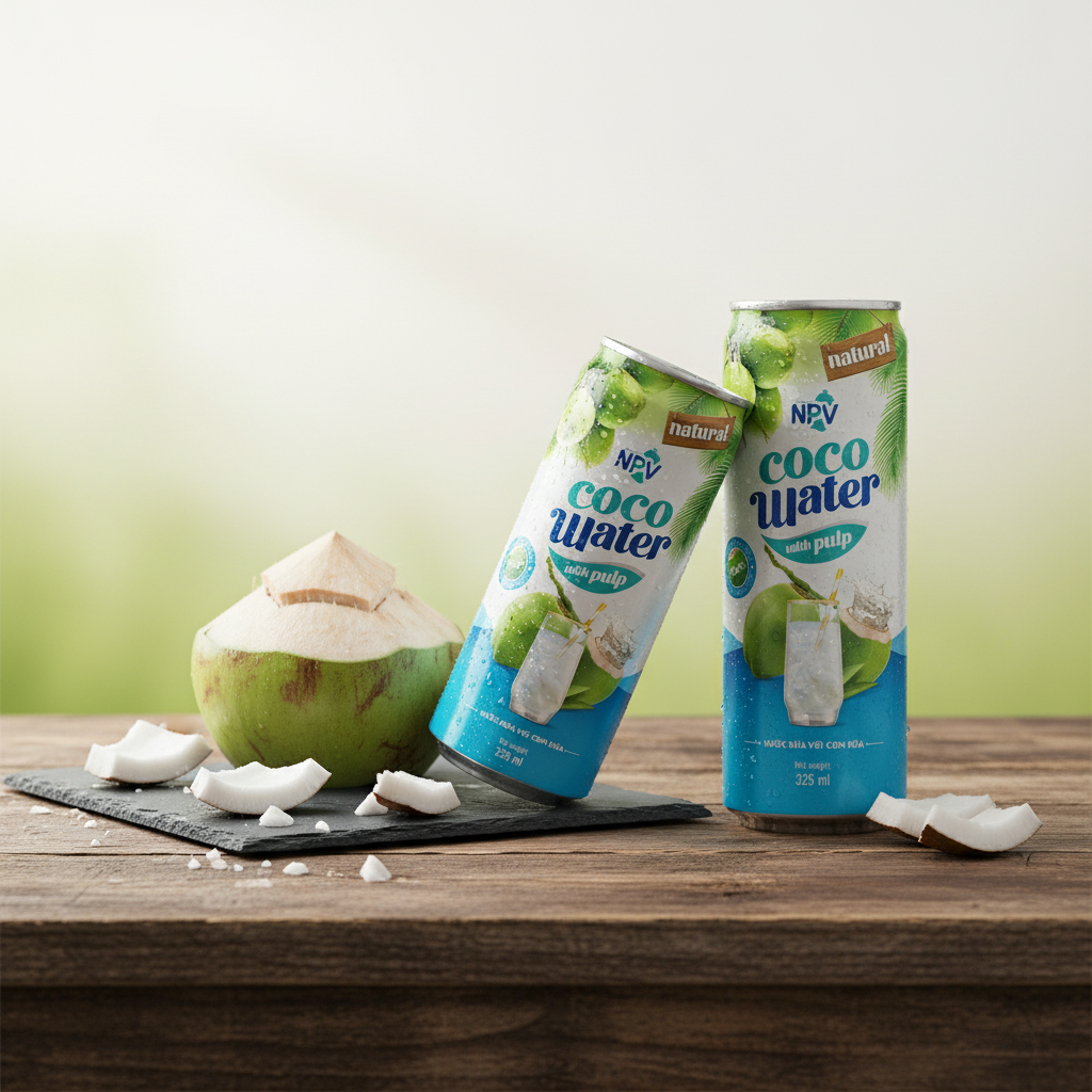 Pure Natural Coconut Water With Pulp 325ml Cans - NPV Premium Beverage