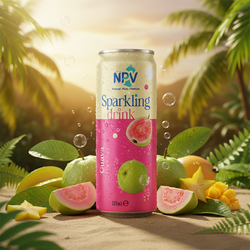 Refreshing Sparkling Drink With Guava Flavour 320ml Can - NPV Premium Beverage