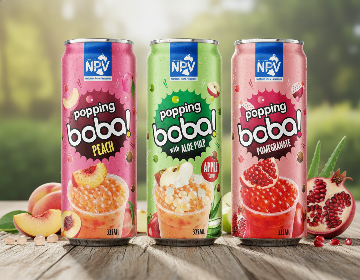 Tropical Fruit Popping Boba Drink 320ml Can - NPV Premium Beverage