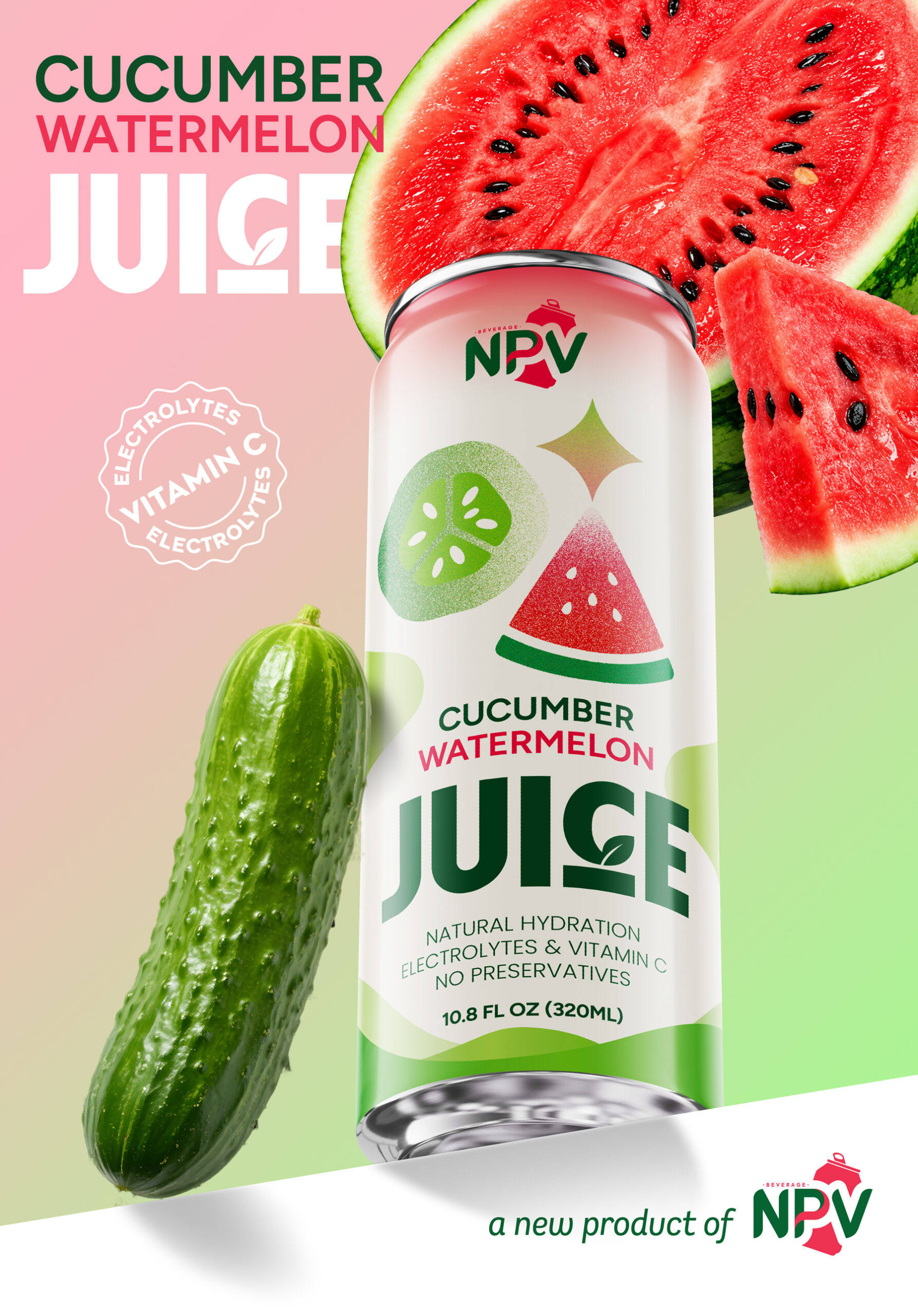 Cucumber Watermelon Juice with Electrolytes & Vitamin C 320ml Slim Can Poster 1