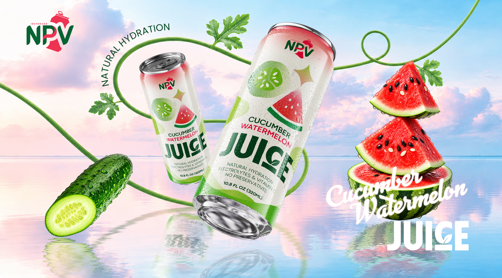 Cucumber Watermelon Juice with Electrolytes & Vitamin C 320ml Slim Can Poster 2