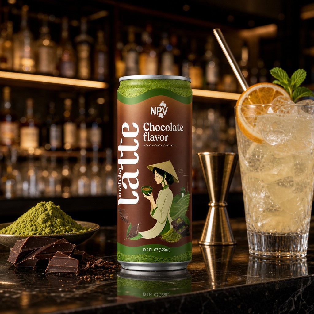 NPV Matcha Chocolate beverage displayed in a modern retail cooler setting