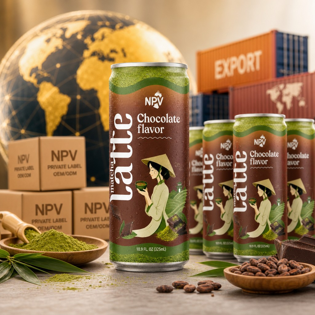 NPV Matcha Chocolate beverage can ready for global export and private label